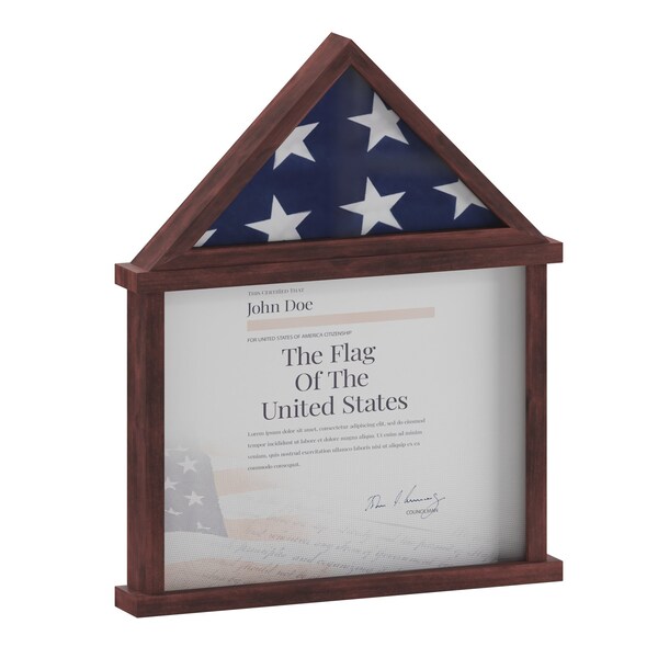 Flash Furniture Quincy Flag and Certificate Display Case, Solid Pine Wood Flag Shadow Box, Mahogany Finish HMHD-22M142Y-MHG-GG - main